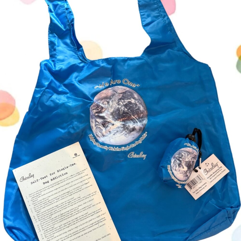 NWT ChicoBag TWO-SET Reusable Market Grocery Tote Bag in Blue - "WE ARE ONE"